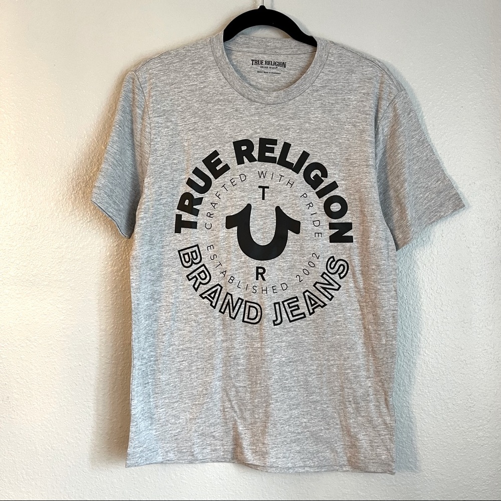 True Religion Mens Round Logo Short Sleeve Tee Heather Grey